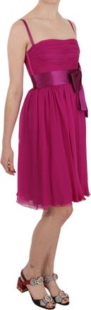 Dolce & Gabbana Fuchsia Pink Bow Silk Sleeveless Womens Dress