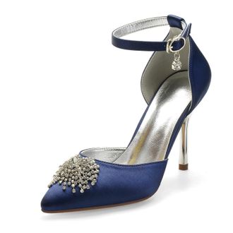Miyoopark Wedding Shoes for Bride Ankle Strap Evening Pumps for Women M527 Dark Blue UK 8.5
