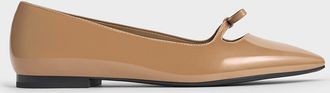 Charles & Keith Patent Bow Square-Toe Ballet Flats