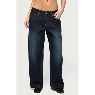 Edikted Raelynn Wide Leg Jeans in Dark-Blue-Washed at Nordstrom, Size X-Large