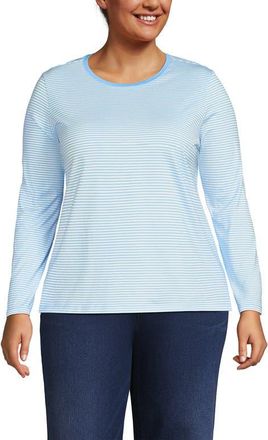 Lands End Supima Cotton Long Sleeve Crewneck T-Shirt in Bermuda Blue Micro Stripe at Nordstrom, Size 3X
