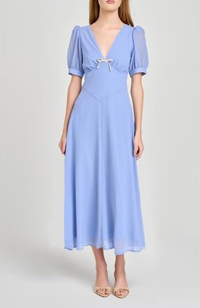 Wayf Juliana Short Sleeve A-Line Midi Dress in Cornflower at Nordstrom, Size X-Small