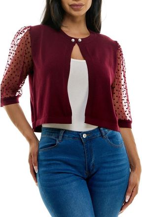 Nina Leonard Dot Mesh Sleeve Bolero in Deep Wine at Nordstrom Rack, Size X-Large