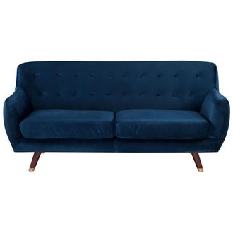 Beliani Beliani - Sof&aacute; 3 Plazas Azul Marino Tapizado En Tela Respaldo Acolchado Abotonado Asiento Acolchado Patas De Madera Bodo