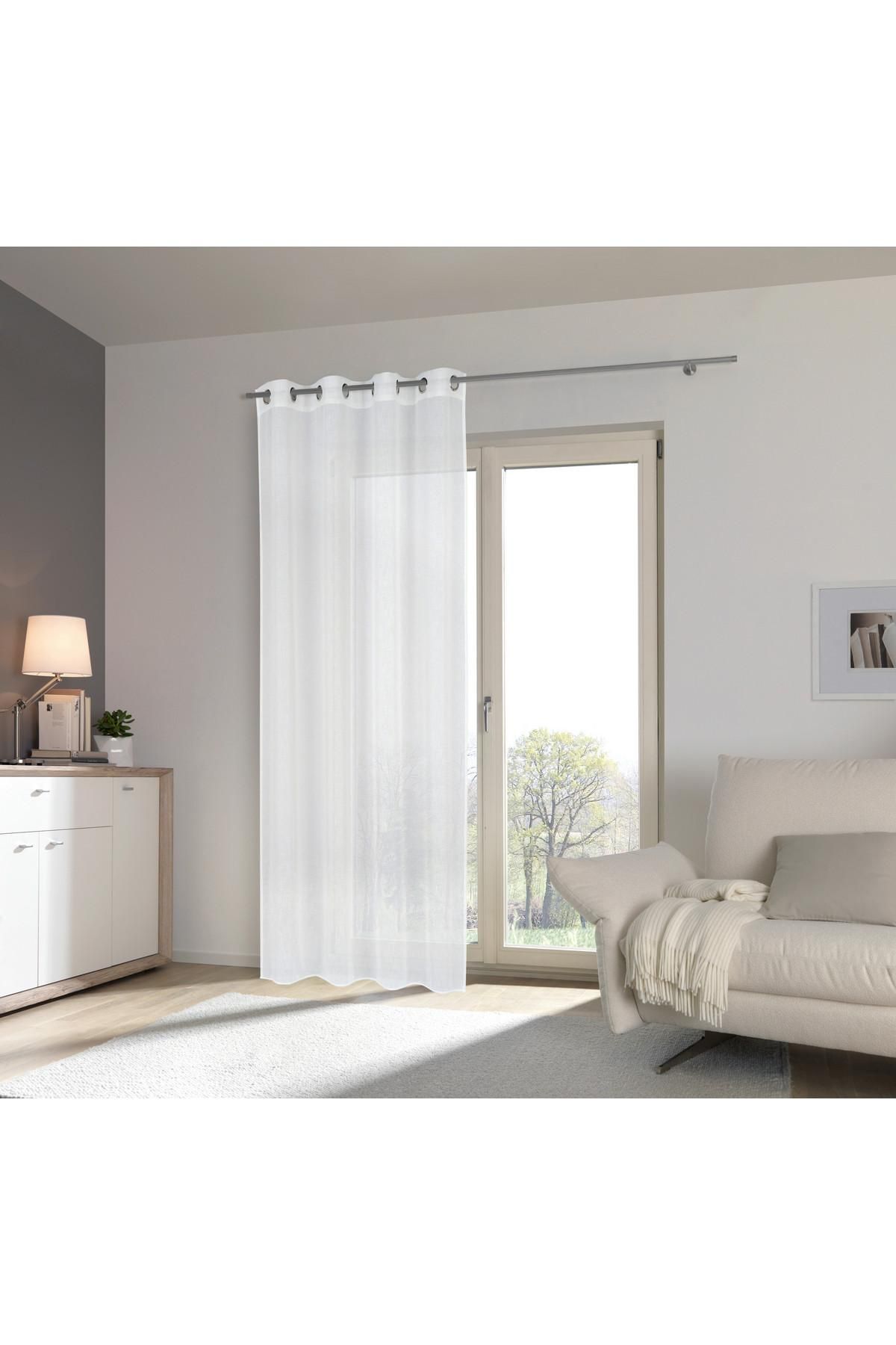 Plauener Spitze Bistro Gardine – 41x176 Cm, Weiße Stickerei, Mit Stangendurchzug, Maschinenwaschbar