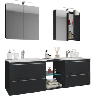 VCM 3 pz Set 2 lavabo, 2 armadietto a specchio, 2 lavabo, 1 scomparto centrale lavabo in ceramica mobile inferiore 195 cm arredo bagno set doppio