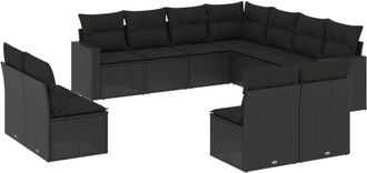 vidaXL Set De Sof&aacute;s De Jard&iacute;n 11 Pzas Y Cojines Rat&aacute;n Sint&eacute;tico Negro Vidaxl