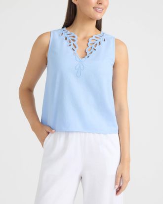 Ellen Tracy Womens Embroidered V-Neck Top