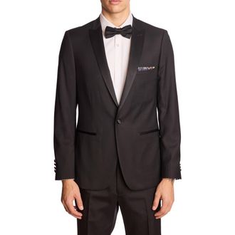 Paisley & Gray Grosvenor Slim Fit Peak Lapel Tuxedo Jacket in Soft Black Stretch at Nordstrom Rack, Size 48Regular