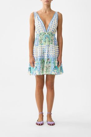 Camilla Tiered Short Dress With Shoulder Ties in Midsummer Mosaics at Nordstrom, Size Xx-Small Au