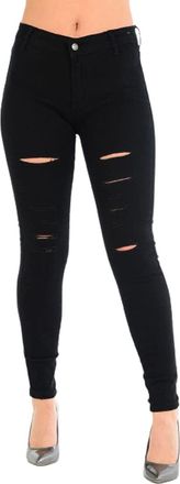 Generic Dressmechic Womens Black Ripped Two Back Pockets Skinny Casual Denim Jeggings