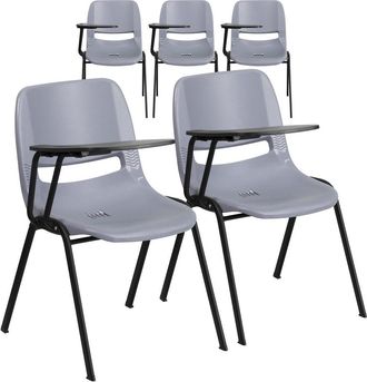 Flash Furniture 5 Pk. Gray Ergonomic Shell Chair with Right Handed Flip-Up Tablet Arm