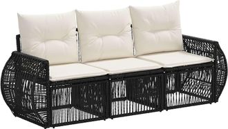 vidaXL Conjunto De Sof&aacute;s De Jard&iacute;n 3 Uds. Negro Y Blanco Crema Vidaxl