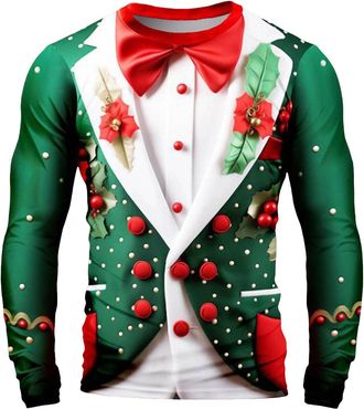 Generic Rude Christmas Jumpers Mens Christmas 3D Santa Claus Jumpers Knitted Xmas Printed Long Sleeve Sweaters Pullover Sweatshirt Knitted Sweatshirts Festive