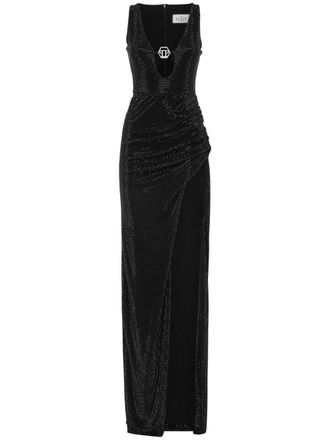 Philipp Plein cut-out draped long dress - Black