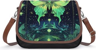 Generic Moon Moth Crossbody Bags for Women Fashion Leather Shoulder Handbags With Adjustable Strap