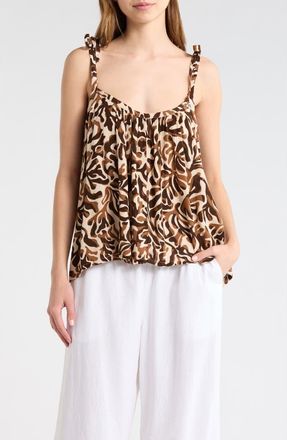 Elan Tie Strap Flowy Cover-Up Top in Brown Carolina at Nordstrom, Size X-Large
