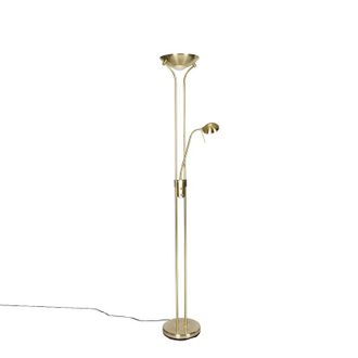 QAZQA Moderno L&aacute;mpara De Pie Moderna De Lat&oacute;n Con L&aacute;mpara De Lectura Con Led Dim To Warm - Diva Vidrio /acero Alargada Incluye Led Max. 1 X 23 Watt - Qazqa