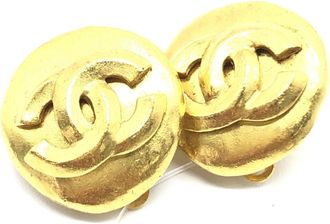 Chanel Gold Tone CC Clip-On Womens Earrings (Pre-Owned)