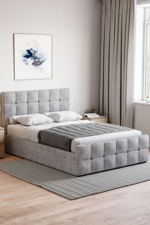 Home Discount Vida Designs Valentina Double Ottoman Bed Frame Velvet Fabric UKFR in Silver