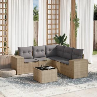 vidaXL Juego De Sof&aacute;s Jard&iacute;n Con Cojines 6 Pzas Rat&aacute;n Sint&eacute;tico Beige Vidaxl