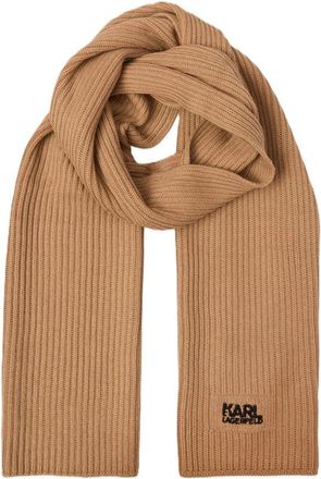 Karl Lagerfeld Geribbelde Gebreide Sjaal - unisex - Wintersjaals - Bruin - ONE Size - Katoen - Accessoires