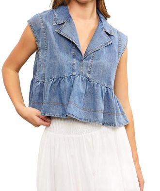 Mustard Seed Aurora Babydoll Top In Washed Denim