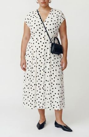Vero Moda Dot Print Cap Sleeve Button Front Midi Dress in Snow White/Black Dot at Nordstrom Rack, Size 18W