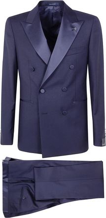 Tagliatore Sfbr 10A01 Double-Breasted Suit - Heren - Business pakken - Blauw - 3XL - Wol - Kostuums