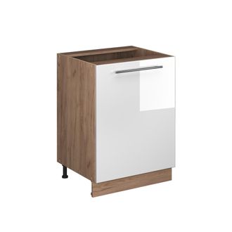 Vicco Mueble Bajo De Cocina Fame-line, Blanco Alto Brillo/roble Dorado, 60 Cm 1 Puerta Sin Encimera, Vicco