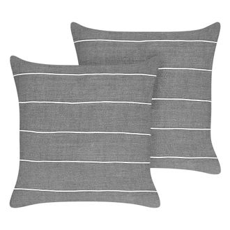 Beliani Beliani - Lote De 2 Cojines De Lino De Algod&oacute;n Con Estampado De Rayas En Color Gris Y Blanco 50 X 50 Cm Milas