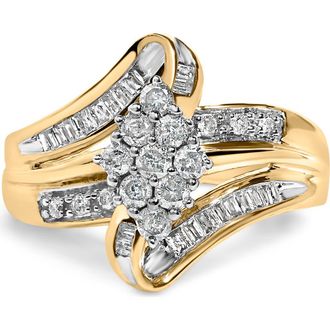 House of Brilliance 10K Yellow Gold 1/2 cttw Diamond Cluster Cocktail Ring at Nordstrom, Size 7