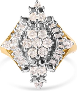 House of Brilliance 10K Yellow Gold 1 Cttw Round and Baguette cut Diamond Cluster and Rhombus Halo Ring