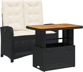vidaXL Set Comedor De Jard&iacute;n 2 Pzas Con Cojines Rat&aacute;n Sint&eacute;tico Negro Vidaxl