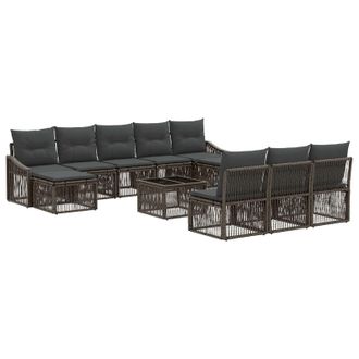 vidaXL Conjunto De Sof&aacute;s De Jard&iacute;n 11 Pcs Gris Rat&aacute;n Sint&eacute;tico Vidaxl