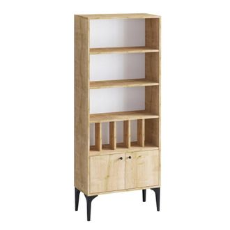 Calicosy 8-Shelf, 2-Door Bookcase In Sapphire Oak Finish, 175 Cm High - Pollux in Light Brown
