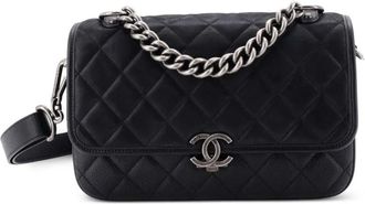 Chanel Daily Carry Messenger Bag Quilted Iridescent Calfskin and Caviar Medium crossbody bag - Nero