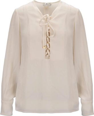 Elisabetta Franchi Blouse met Vetersluiting - Dames - Blouses - Beige - L - Leer - Overhemden