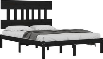 vidaXL Estructura De Cama De Madera Maciza Negra 140x190 Cm Vidaxl