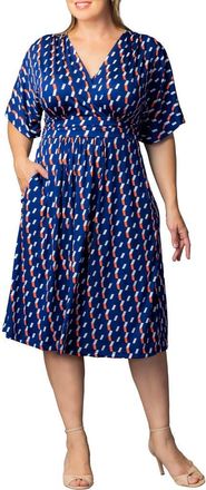 Kiyonna Gia Floral Midi Dress in Navy Geo Print at Nordstrom, Size 2X