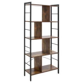 HOMCOM Industrial Storage Shelf Bookcase Closet Floor Standing Display Rack with 5 Tiers - Metal Frame for Living Room & Study - Rustic Brown - Home Living