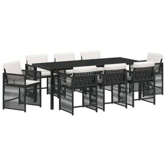 Berkfield Home 9 Piece Garden Dining Set with Cushions Black Poly Rattan