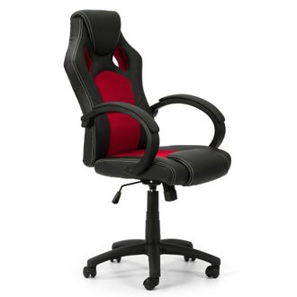 HOMN Sill&oacute;n de oficina elevable y reclinable piel sint&eacute;tica, negro/rojo
