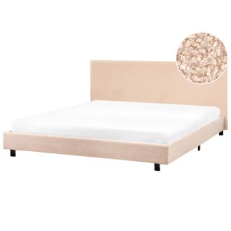 Beliani Cama Doble Tapizada Boucl&eacute; 180 X 200 Cm Con Somier Y Cabecero Beige Albi