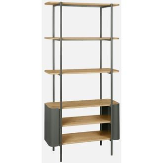 Sweeek Estanter&iacute;a Biblioteca De Metal Curvado Y Decoraci&oacute;n De Madera, 6 Niveles