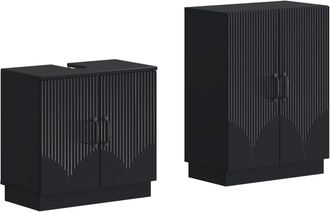 vidaXL Juego De Gabinete De Ba&ntilde;o De 2 Piezas Hoorn Negro Vidaxl