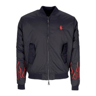 Vision Of Super Vlammen Geborduurde Bomberjack Zwart/Rood - Heren - Bomber jackets - Zwart - M - Polyester - Jassen