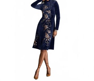 Johnny Was Womens Corinthe Velvet Mock Neck Dress In Blue