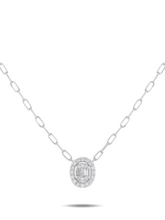 Luxury Bazaar 14K white gold diamond round-pendant necklace - Zilver