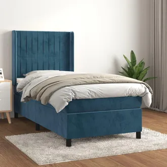 vidaXL Vidaxl - Cama Box Spring Con Colch&oacute;n Terciopelo Azul Oscuro 100x200 Cm